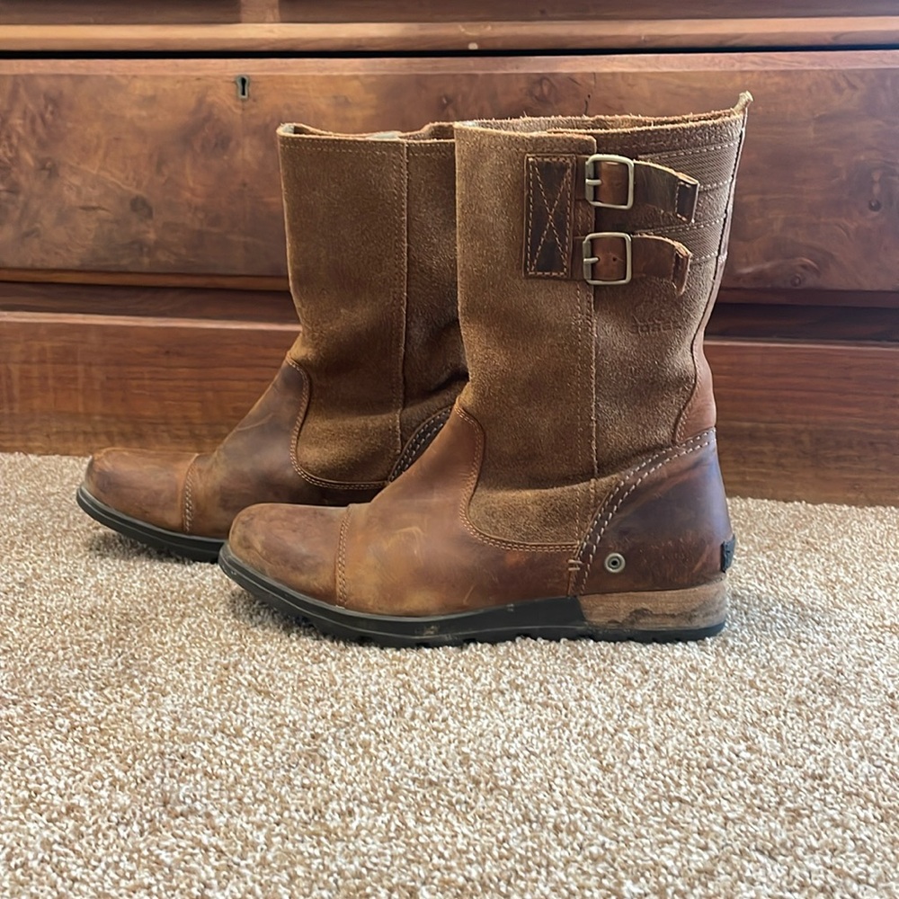 Sorel leather slouchy boots, brown 9